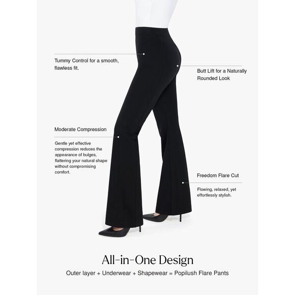 Popilush Black Flare Shapewear Freedom Pants M Tummy Control Ponte Stretch NEW - Picture 8 of 16